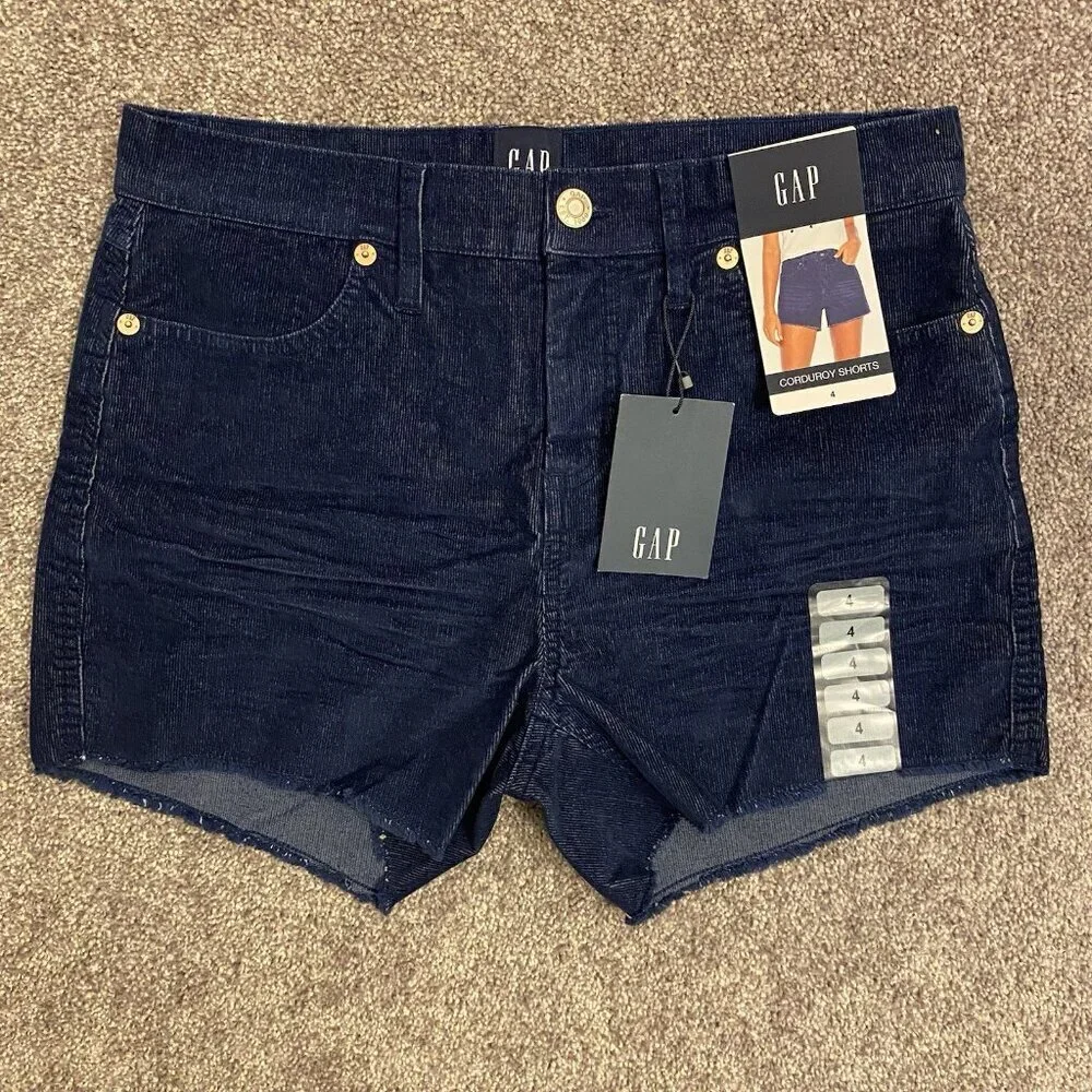 GAP Women's Corduroy Shorts 4 inch Blue Raw Edge Hem Cut Off Size 4 - NWT $49.95